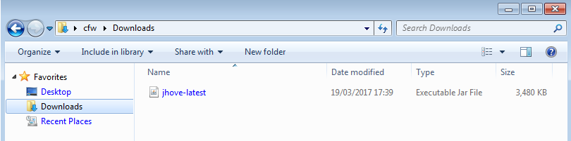 Screenshot of the Windows explorer showing the downloaded JHOVE jar